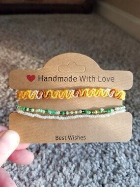 Dainty Handmade Yellow swirl Woven Friendship Bracelet unisex set